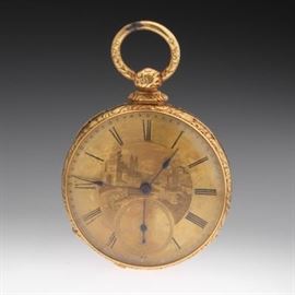 Arnold Adams  Co Gold and Enamel Open Face Pocket 