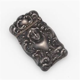 Art Nouveau Sterling Silver Maiden of the Sea and Dolphins Match Safe with Matches, ca. 19th Century 