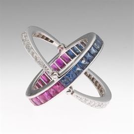 Diamond, Sapphire, Ruby and Diamond Flip Ring 