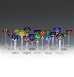 Eighteen Bohemian Color Cut to Clear LongStemmed Cordials