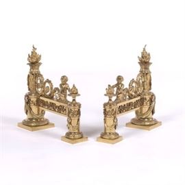 French Empire Pair of dOre Bronze Chenets, ca. Early 19th Century
