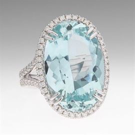 Ladies Gold, 15.79 ct. Aquamarine and Diamond Cocktail Ring 
