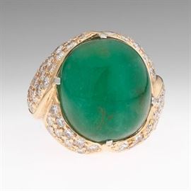 Ladies Gold, 28ct. Emerald and Diamond Cocktail Ring 