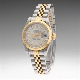 Ladies Rolex Oyster Perpetual DateJust  18k Gold and S.S. with Diamond Dial Original Box and Papers