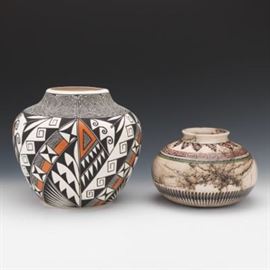 Two Acoma and Navajo Pots