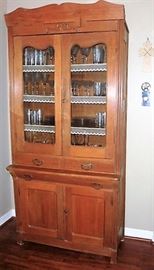1800's CHINA CABINET/CUPBOARD - WITH THE ORIGINAL WAVY GLASS