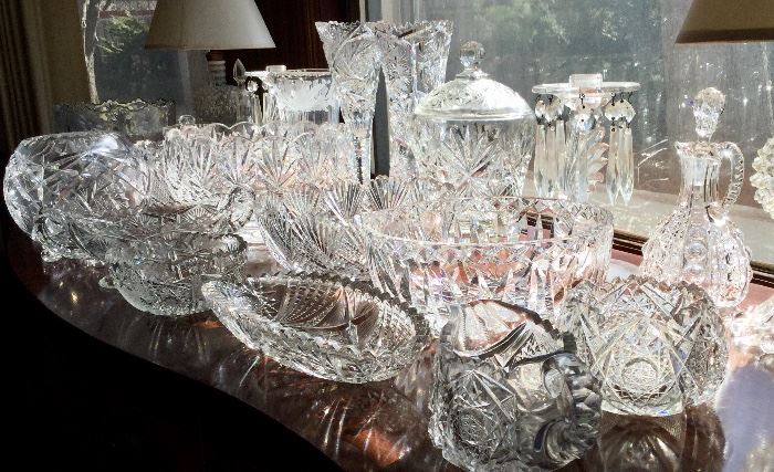 Beautiful collection of crystal, cut crystal and pattern glass. 