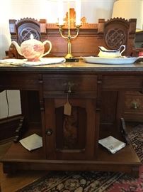 PERFECTLY RESTORED, antique wash stand. Hand carved, marble top, gorgeous finish. 