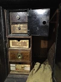 Inside the antique safe