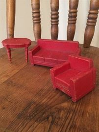 Vintage wooden dollhouse furnishings