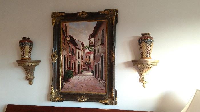 Old world style painting and sconces