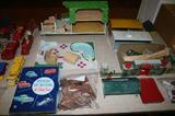 Tin playsets - most from Marx - not complete playsets but parts from farm set, castle or knight set, Bar M ranch set & more misc