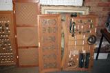 Display boards filled with antique furniture restoration parts & supplies from WSI in St. Louis.