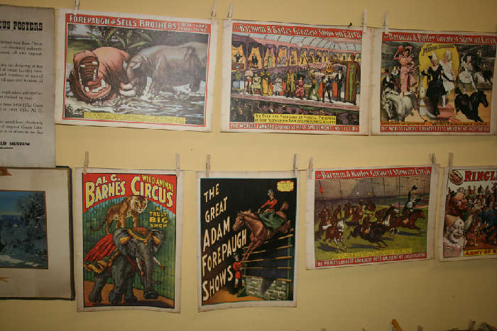 Selection of prints and circus poster reprints from 1960 of early 1900's circuses.