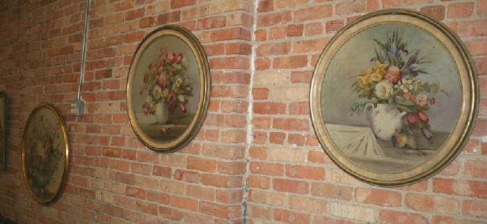 3 large floral paintings.
