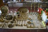 Brass, pewter and silver plate items.