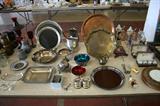 Brass, pewter and silver plate items.
