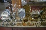 Brass, pewter and silver plate items.