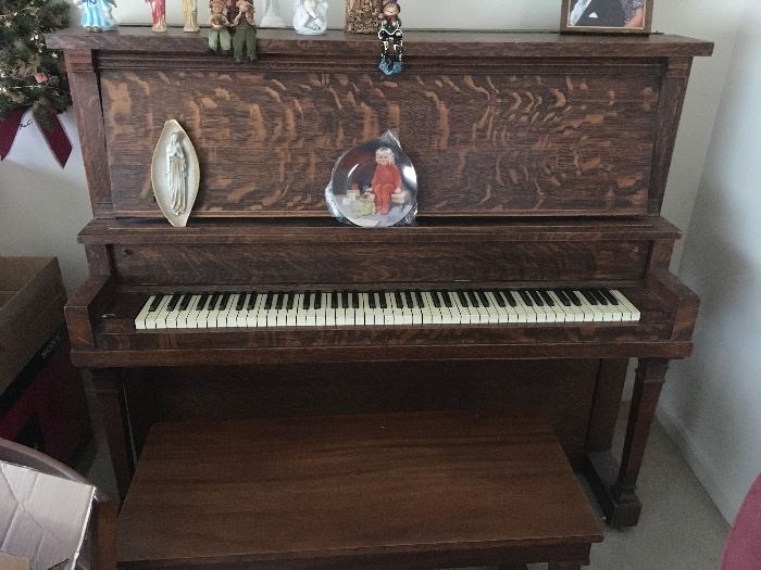 1926 Lyon Healy Antique Upright Piano with Ivory Keys & Bench (Serial # 36873)