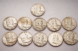 11 Liberty Silver Half Dollars