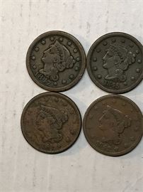 Four American Large Cents Coins