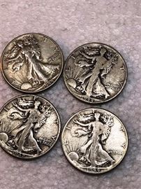 Four Standing Liberty Half Dollar Coins