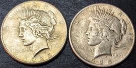 Two 1925 Peace Silver Dollar Coins