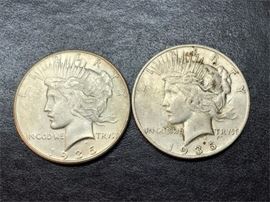 Two 1923 Peace Silver Dollar Coins