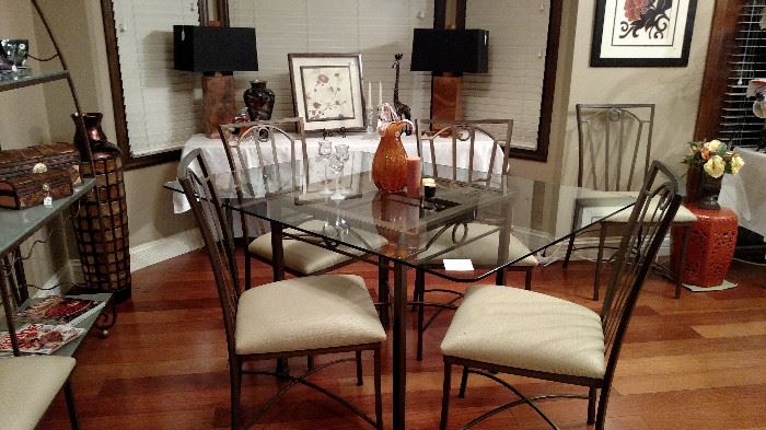 Beveled Glass Top Table with 6 Chairs