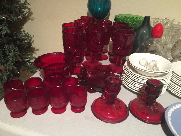 Vintage ARCOROC France ruby red glassware and items