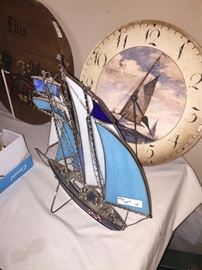Stain glass sailboat model; sailboat clock
