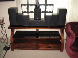 Living Room  ONKYO Speakers, Insignia Speakers Sony 5 disk CD Player, TV stand