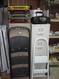 Downstairs Garage  Small ladders, File cabinets, Small Folding wood tables
