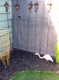 Outback Deck  Pink Flamingos,  Outdoor Tiki Lamps 