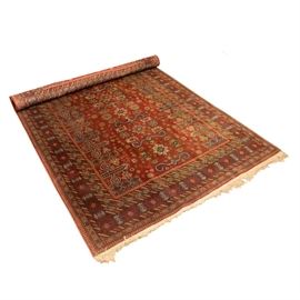 Handwoven Caucasian Area Rug: A handwoven Caucasian area rug. This rug features a central Perepedil motif pattern in a palette of reds, blues, and creams. It has a single Kazak patterned border that utilizes the same palette as the central pattern. This rug has natural warp fringe in a cream color. It is marked on the back with “5221”.