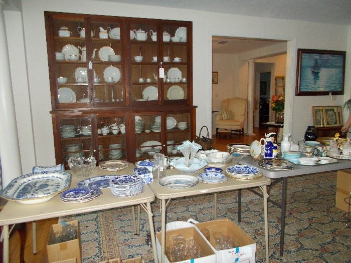 lots of blue and flow blue as well as early decorated and gilded plates 