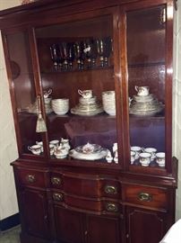 China cabinet with Old Country Roses china set 