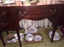 Buffet with set of blue/white china