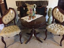 Unique side chairs and drum table