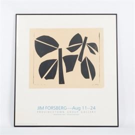 After Jim Forsberg Silkscreen Reproduction of "Plant Life": A silkscreen reproduction after a block print by Jim Forsberg (American, 1919-1991) titled Plant Life. This print is numbered 10 of an edition of 15 and printed in 1991. The lower section of this print promotes the artist’s exhibit held at the Provincetown Group Gallery. This reproduction, printed on heavyweight rag paper, is displayed in a black-toned wood frame.