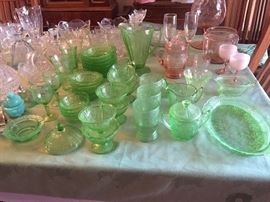 Vintage pink and green depression glass