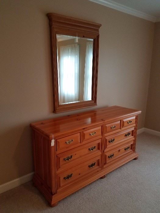 Lady's solid pine dresser, matching mirror, matching bed-side tables