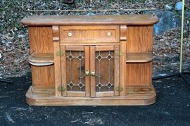 close-up of oak side table