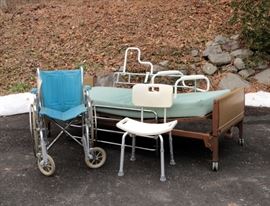wheelchair / remote control electric hospital bed / shower seat / tub assist hand bars / bathroom seat assist bars