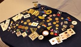 hundreds of pins, coins, buttons, patches, crests, collectibles