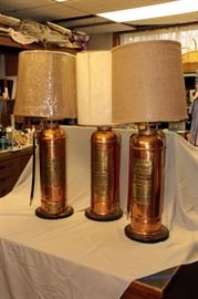 3 custom made antique copper fire extinguisher lamps