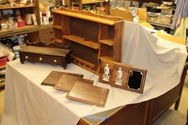 solid wood pine / maple shelves / various plaques  w/ or without pewter ornamentation 