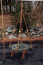 ceiling mounted unique macrame' glass table 