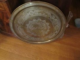 Large hand chased tray India 