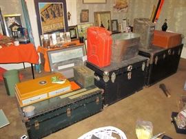 steamer trunks, Jerry cans, copper tub, shell boxes